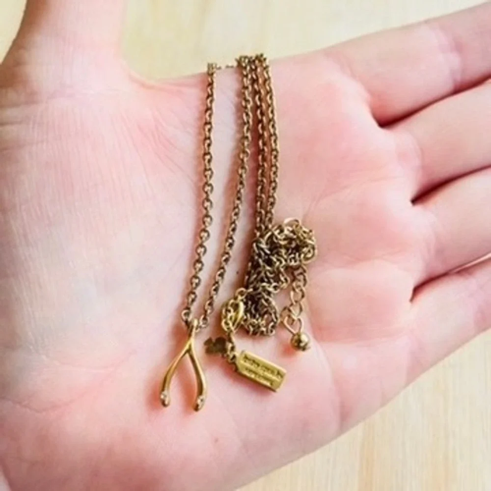 Kate Spade New York Dream Big Mini Necklace Wishbone Gold Plated Chain Dainty - Picture 4 of 7